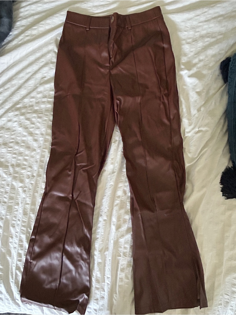 SHEIN Brown Faux Leather Wide-Leg Pants